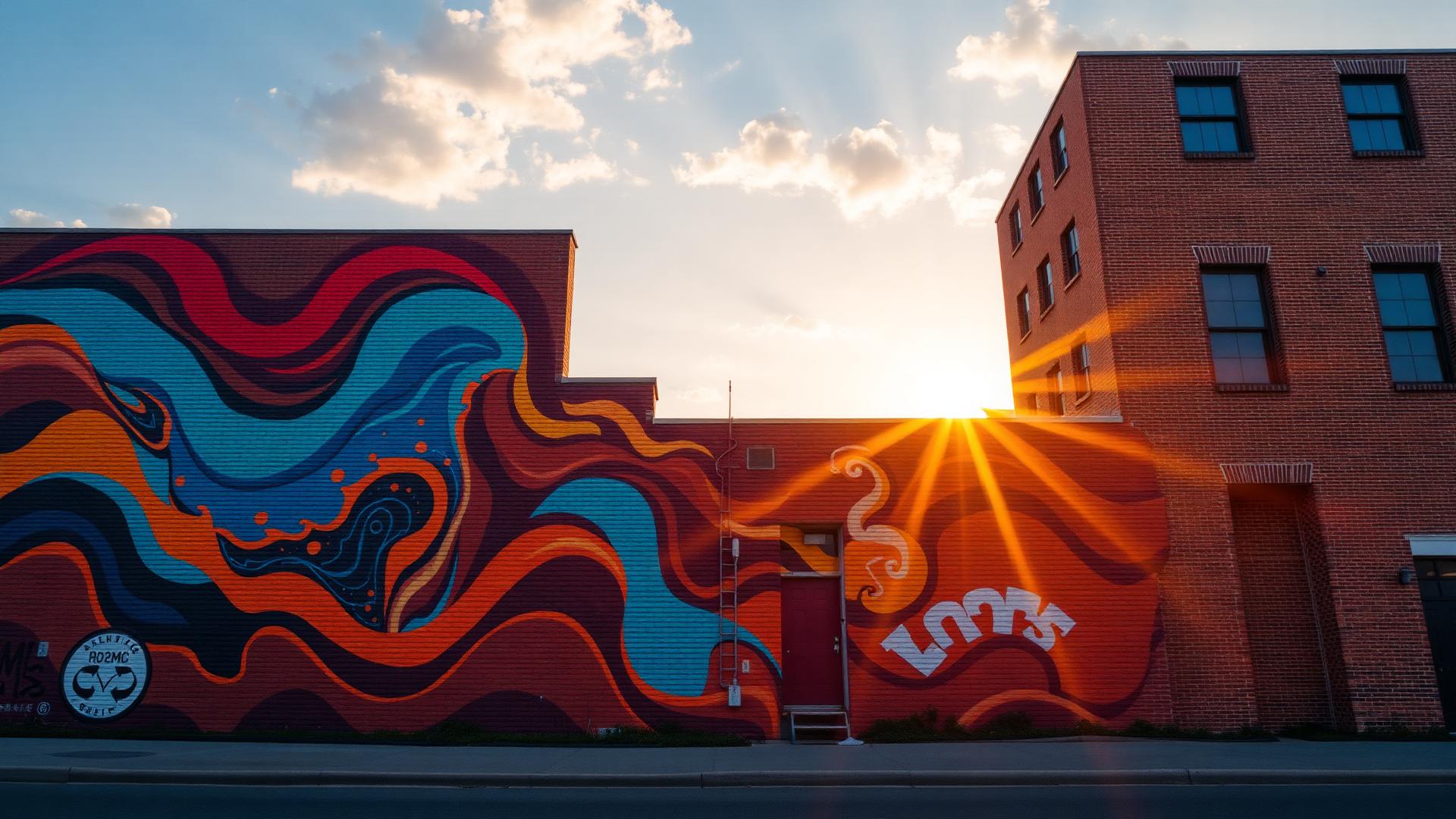 Painted studio wall with layered aerosol color
